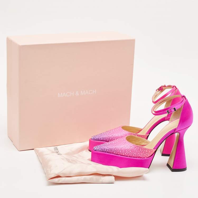 Pre Owned Mach & Mach Pink Satin Galaxy Crystalized Platform Pumps Size 36