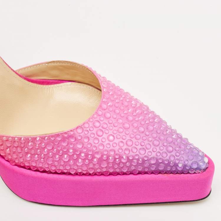 Pre Owned Mach & Mach Pink Satin Galaxy Crystalized Platform Pumps Size 36