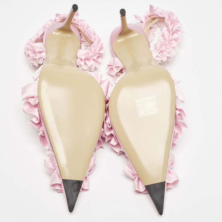 Pre Owned Mach & Mach Pink Satin Beauty Of Antoinette Slingback Sandals Size 38