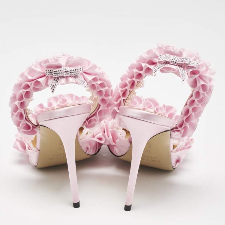 Pre Owned Mach & Mach Pink Satin Beauty Of Antoinette Slingback Sandals Size 38