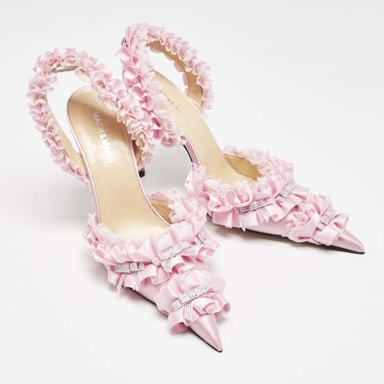 Pre Owned Mach & Mach Pink Satin Beauty Of Antoinette Slingback Sandals Size 38