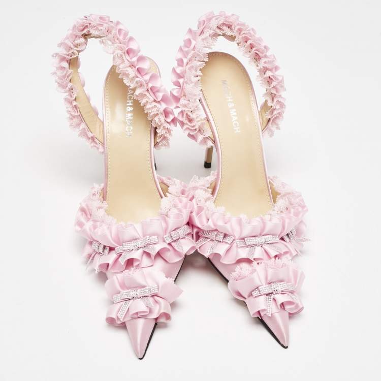 Pre Owned Mach & Mach Pink Satin Beauty Of Antoinette Slingback Sandals Size 38