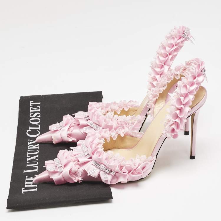 Pre Owned Mach & Mach Pink Satin Beauty Of Antoinette Slingback Sandals Size 38