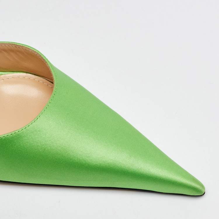 Pre Owned Mach & Mach Green Satin Wonder Tulip Pointed Toe Ankle Strap Sandals Size 37