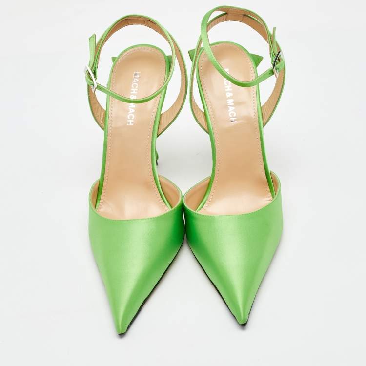 Pre Owned Mach & Mach Green Satin Wonder Tulip Pointed Toe Ankle Strap Sandals Size 39