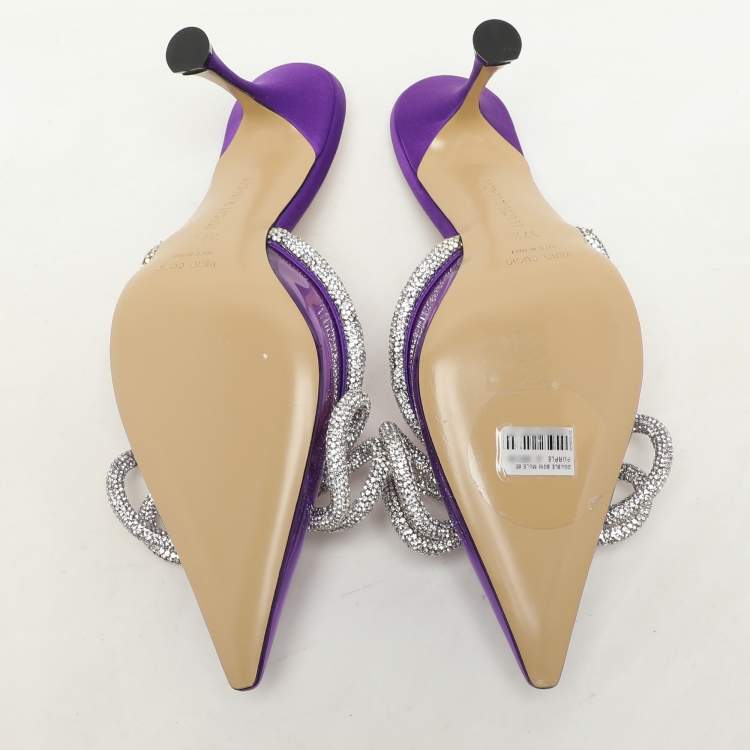 Pre Owned Mach & Mach Purple Satin Crystal Embellished Double Bow Mules Size 37,5