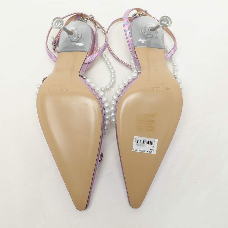 Pre Owned Mach & Mach Metallic Iridescent Leather Sophie Ankle Strap Sandals Size 36
