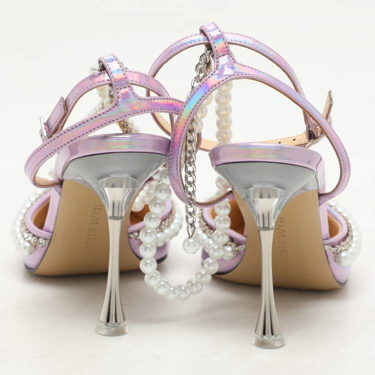 Pre Owned Mach & Mach Metallic Iridescent Leather Sophie Ankle Strap Sandals Size 36