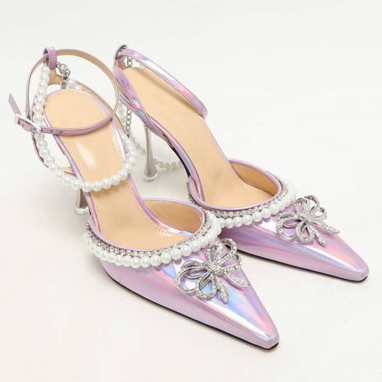 Pre Owned Mach & Mach Metallic Iridescent Leather Sophie Ankle Strap Sandals Size 36