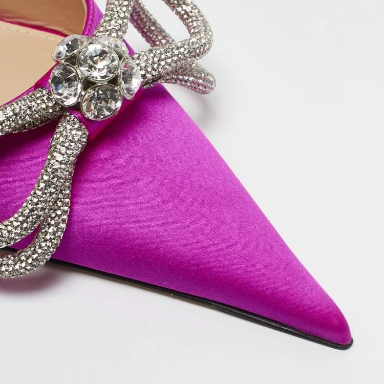 Pre Owned Mach & Mach Fuchsia Pink Satin Embellished Double Bow Slingback Pumps Size 37.5
