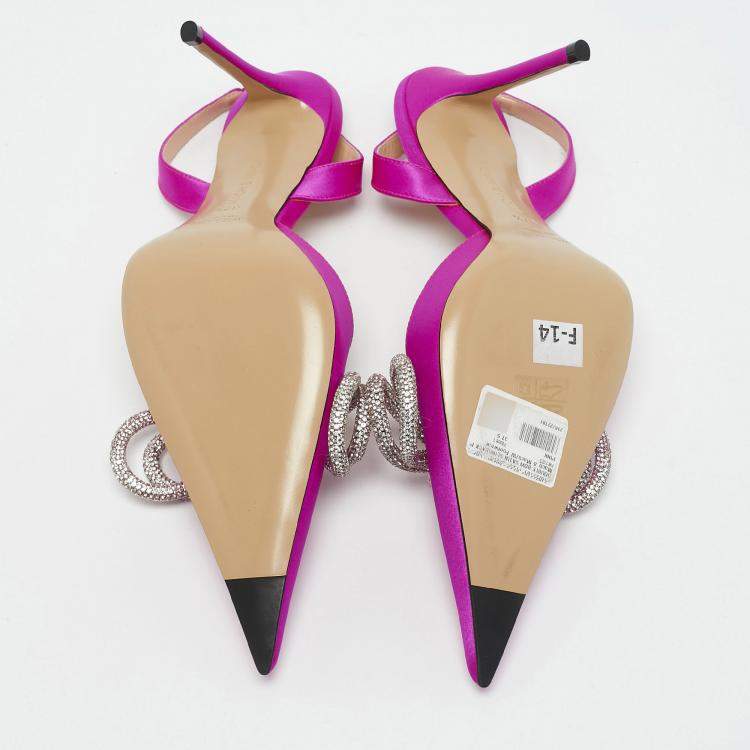 Pre Owned Mach & Mach Fuchsia Pink Satin Embellished Double Bow Slingback Pumps Size 37.5