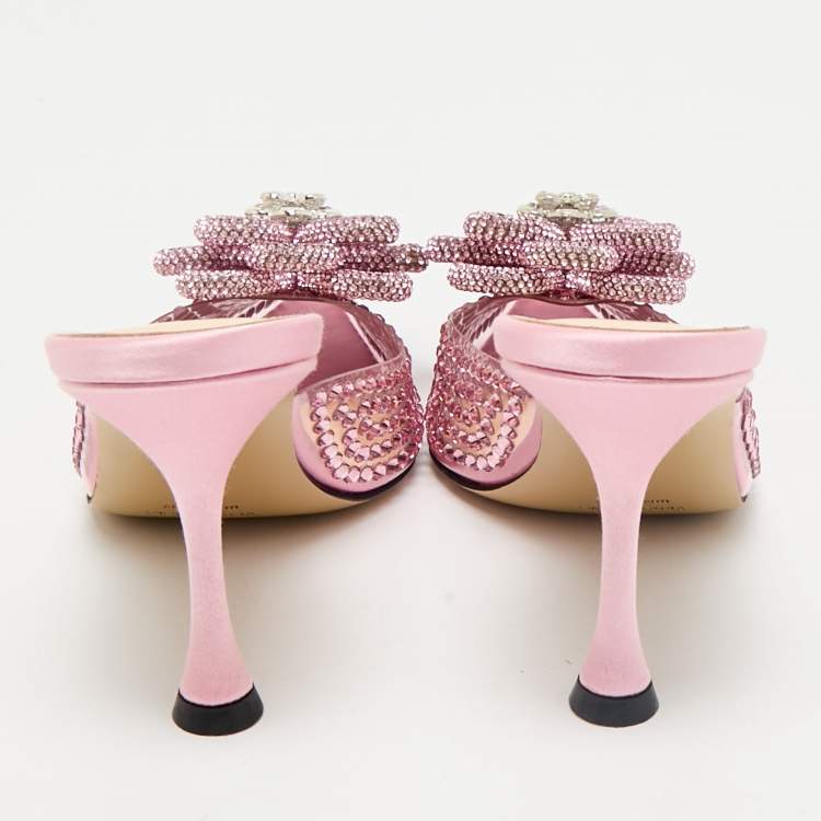 Pre Owned Mach & Mach Pink PVC and Satin Carrie Rose Crystals Heel Mules Size 37