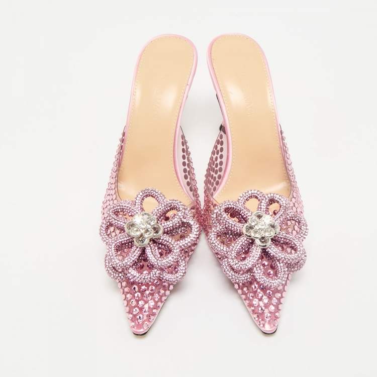 Pre Owned Mach & Mach Pink PVC and Satin Carrie Rose Crystals Heel Mules Size 37