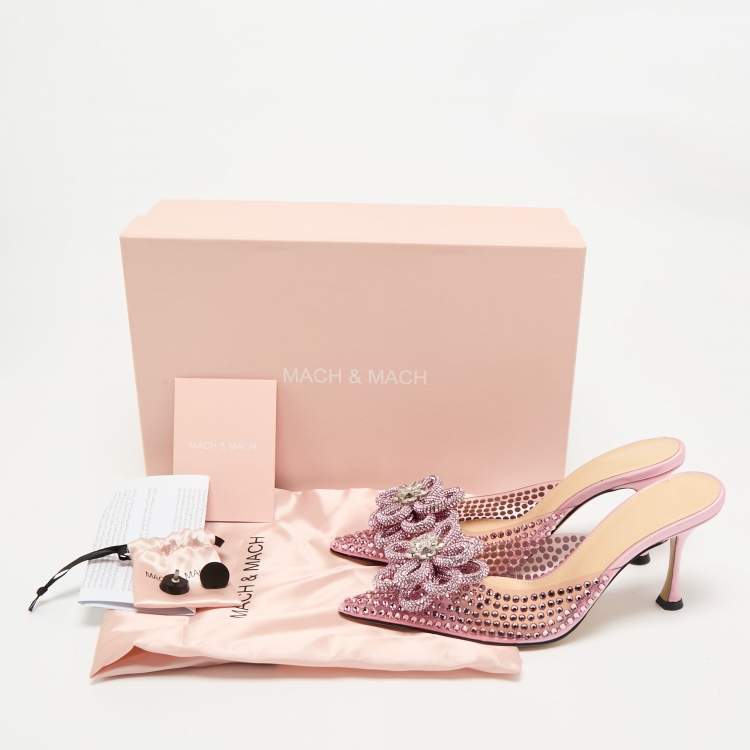 Pre Owned Mach & Mach Pink PVC and Satin Carrie Rose Crystals Heel Mules Size 37