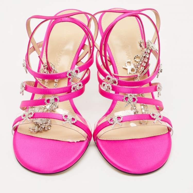 Pre Owned Mach & Mach Pink Satin Crystal Bow Camille Sandals Size 37.5