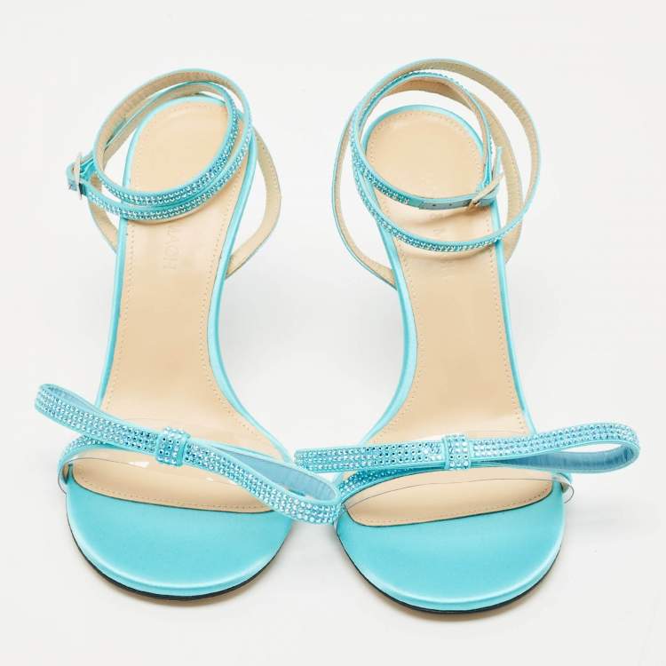 Pre Owned Mach & Mach Blue Satin and PVC French Bow Sandals Size 37..5