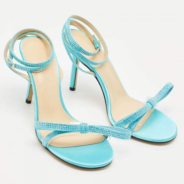 Pre Owned Mach & Mach Blue Satin and PVC French Bow Sandals Size 37..5