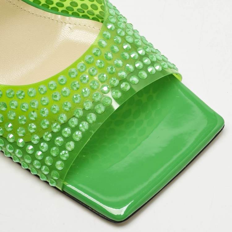 Pre Owned Mach & Mach Green PVC Crystal Embellished Star Slide Sandals Size 36
