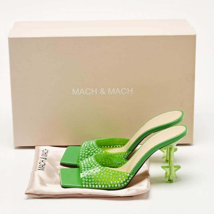Pre Owned Mach & Mach Green PVC Crystal Embellished Star Slide Sandals Size 36