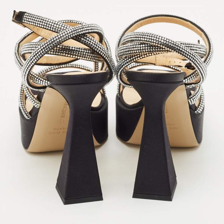 Pre Owned Mach & Mach Black Satin Sydney Platform Sandals Size 42