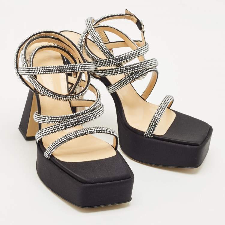 Pre Owned Mach & Mach Black Satin Sydney Platform Sandals Size 42