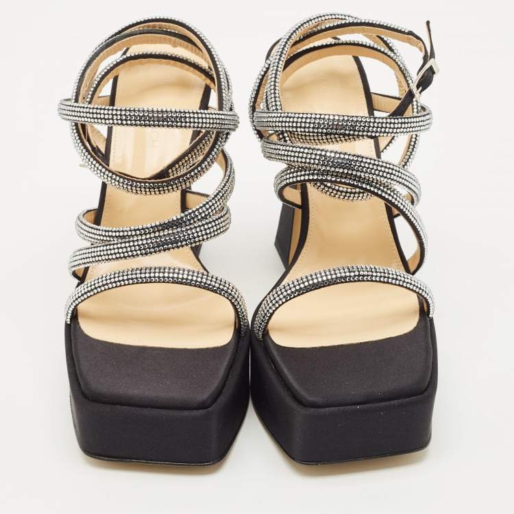 Pre Owned Mach & Mach Black Satin Sydney Platform Sandals Size 42