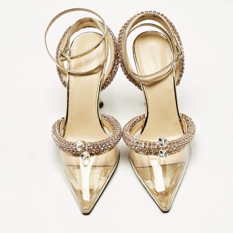 Pre Owned Mach & Mach Transparent PVC Crystal Embellished Georgia Pumps Size 37.5