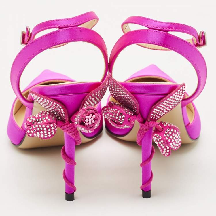 Pre Owned Mach & Mach Fuchsia Satin Wonder Tulip Ankle Strap Pumps Size 37