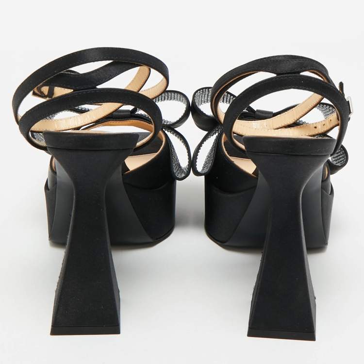 Pre Owned Mach & Mach Black Satin Le Cadeau Platform Sandals Size 36