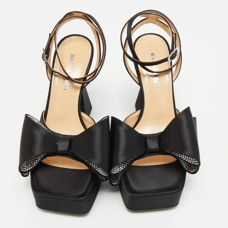 Pre Owned Mach & Mach Black Satin Le Cadeau Platform Sandals Size 36