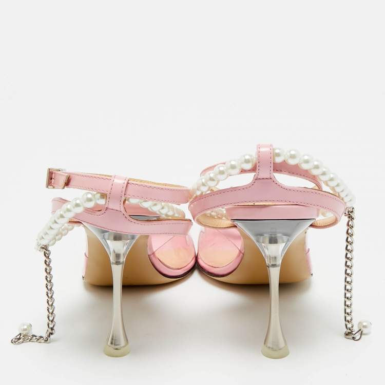 Pre Owned Mach & Mach Pink Leather and PVC Matilda Pumps Size 36.5