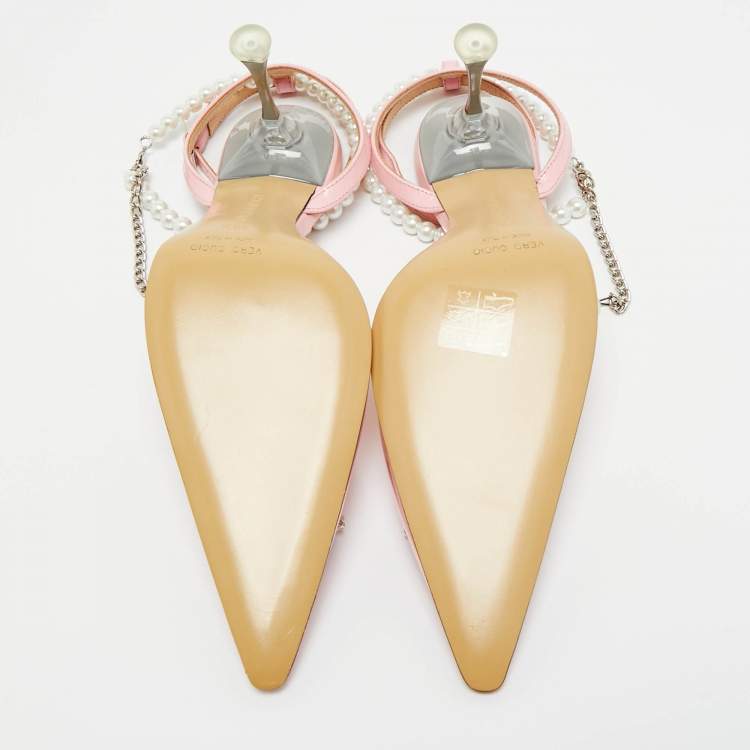 Pre Owned Mach & Mach Pink Leather and PVC Matilda Pumps Size 36.5