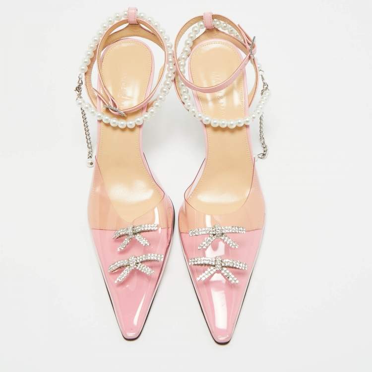 Pre Owned Mach & Mach Pink Leather and PVC Matilda Pumps Size 36.5