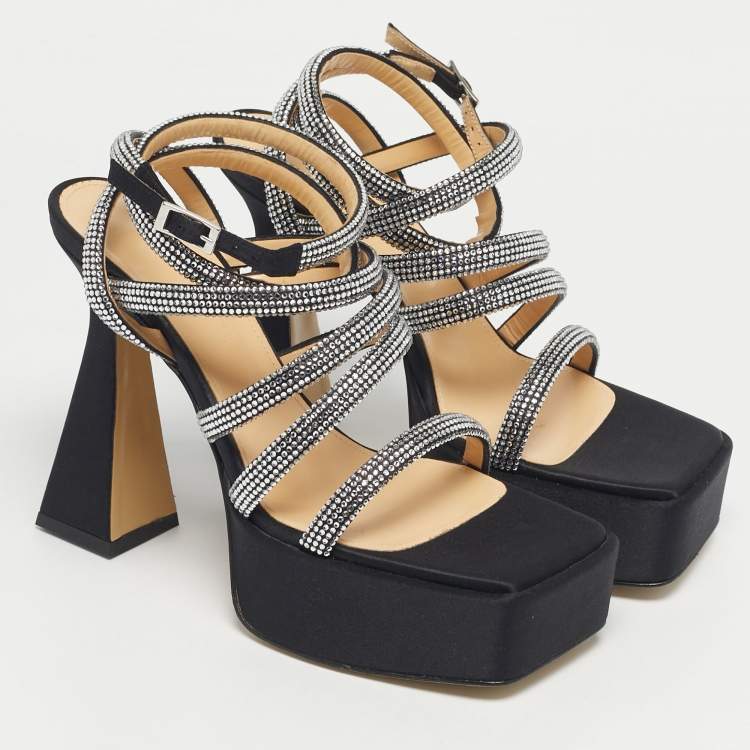 Pre Owned Mach & Mach Black Satin Sydney Platform Sandals Size 38