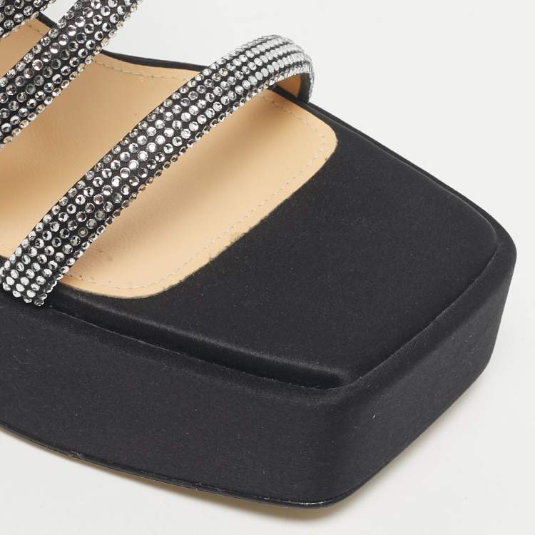Pre Owned Mach & Mach Black Satin Sydney Platform Sandals Size 39