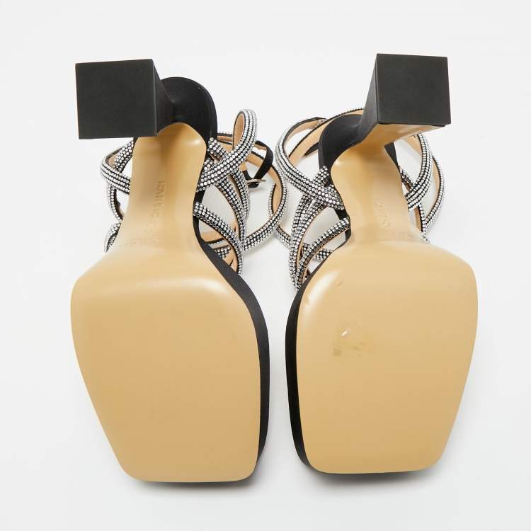 Pre Owned Mach & Mach Black Satin Sydney Platform Sandals Size 39