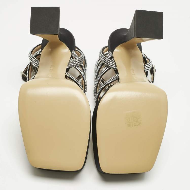 Pre Owned Mach & Mach Black Satin Sydney Crystal Embellished Platform Sandals Size 40