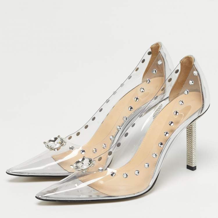 Pre Owned Mach & Mach Transparent PVC and Leather Diamond Dreams Pumps Size 38