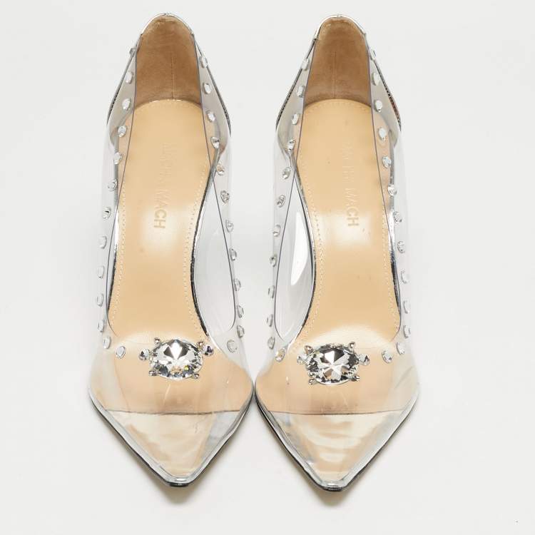 Pre Owned Mach & Mach Transparent PVC and Leather Diamond Dreams Pumps Size 38