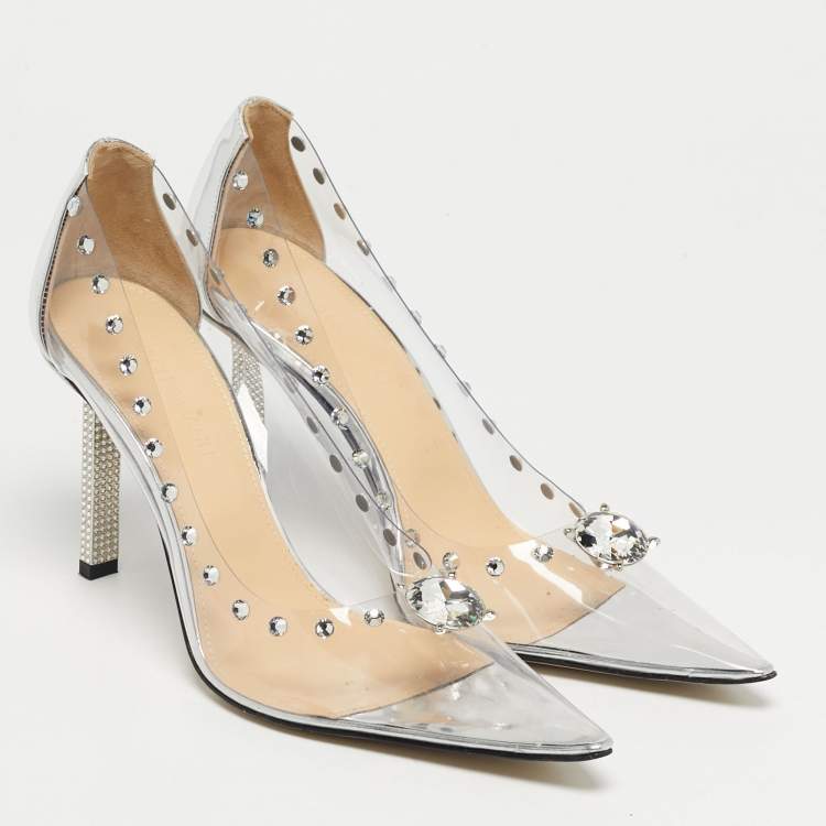 Pre Owned Mach & Mach Transparent PVC and Leather Diamond Dreams Pumps Size 38