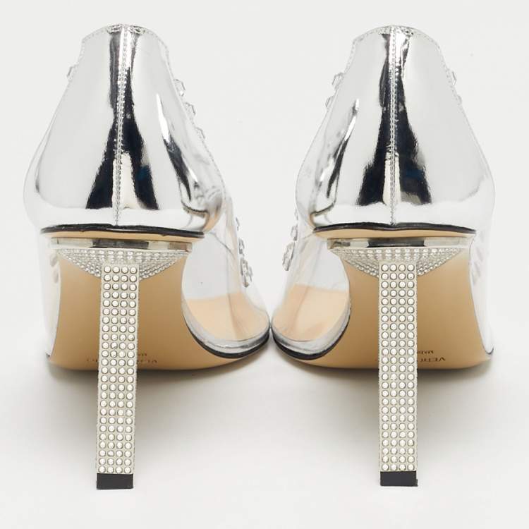 Pre Owned Mach & Mach Transparent PVC and Leather Diamond Dreams Pumps Size 38