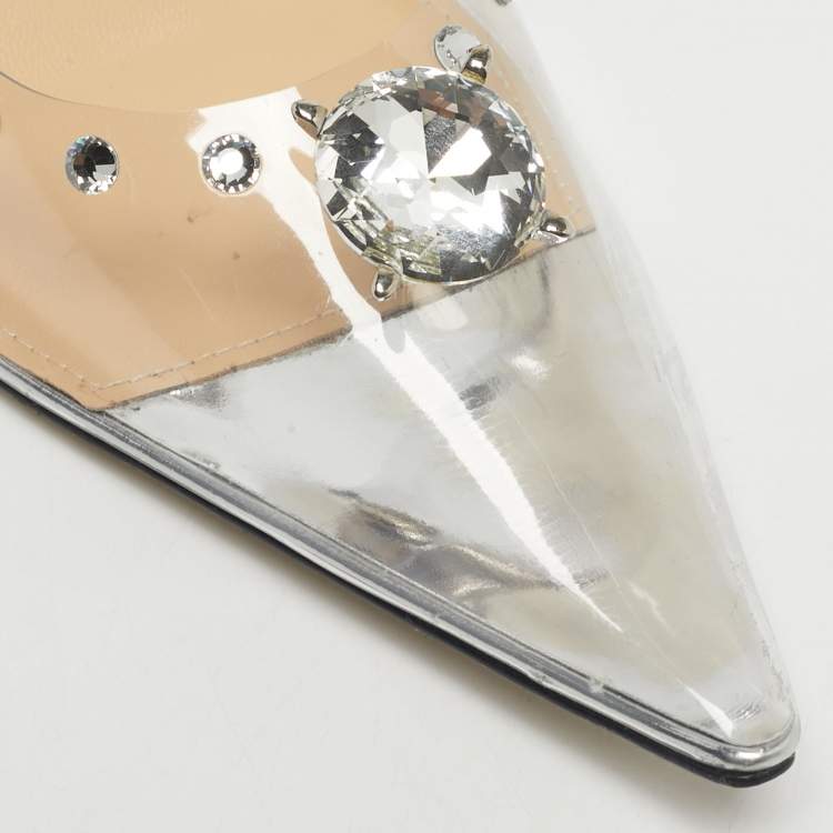Pre Owned Mach & Mach Transparent PVC and Leather Diamond Dreams Pumps Size 38