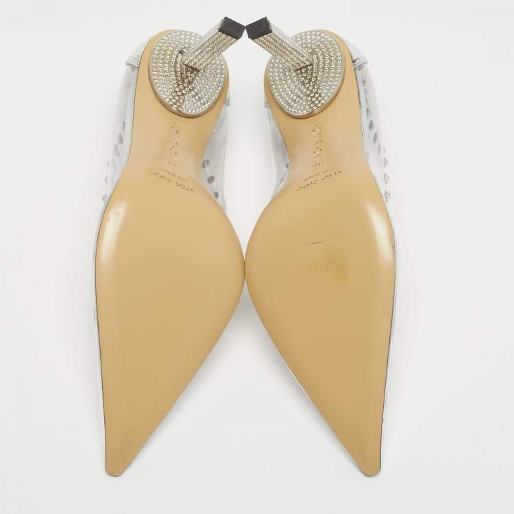 Pre Owned Mach & Mach Transparent PVC and Leather Diamond Dreams Pumps Size 38