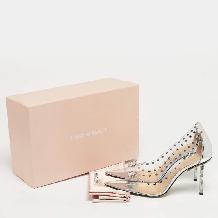 Pre Owned Mach & Mach Transparent PVC and Leather Diamond Dreams Pumps Size 38