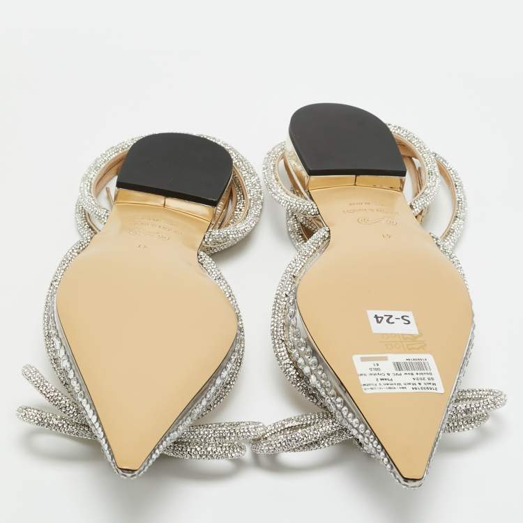 Pre Owned Mach & Mach Transparent PVC Double Bow Crystal Embellished Ankle Wrap Flat Sandals Size 41
