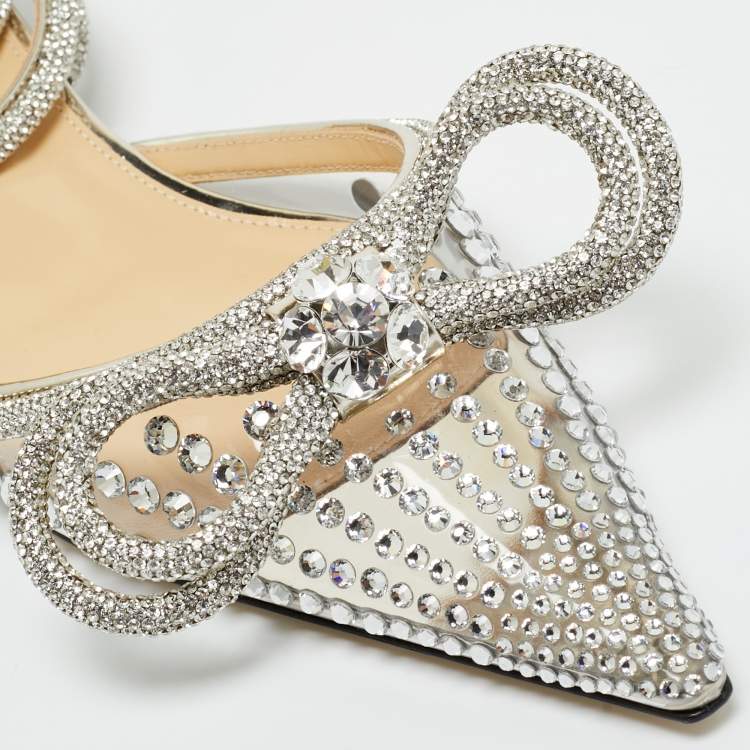 Pre Owned Mach & Mach Transparent PVC Double Bow Crystal Embellished Ankle Wrap Flat Sandals Size 41