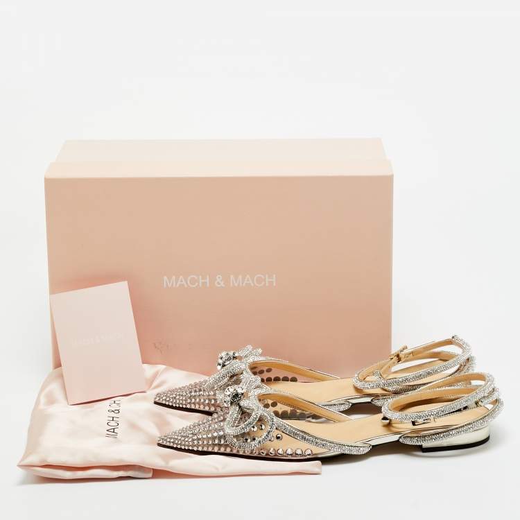 Pre Owned Mach & Mach Transparent PVC Double Bow Crystal Embellished Ankle Wrap Flat Sandals Size 41