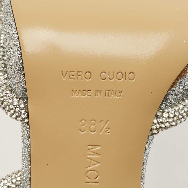 Pre Owned Mach & Mach Silver Glitter Crystal Embellished Double Bow Pumps Size 38.5