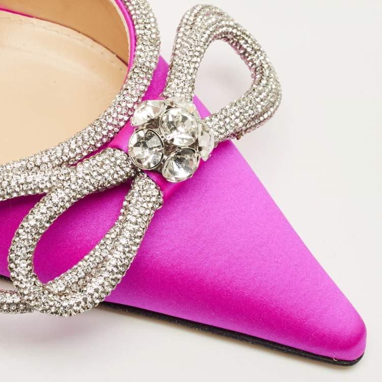 Pre Owned Mach & Mach Double Bow Size 41 Pink Satin Ankle Strap Pumps