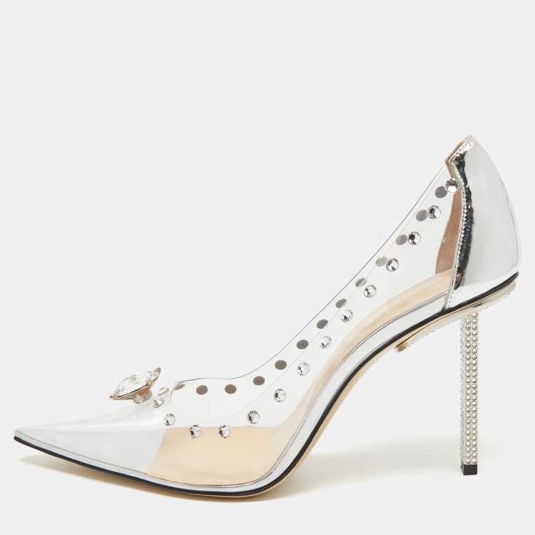 Pre Owned Mach & Mach Diamond Dreams Size 39.5 Transparent/Silver PVC and Leather Pumps